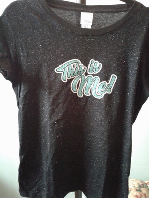 Ladies This is Me Black Glitter Shirt Crew Neck